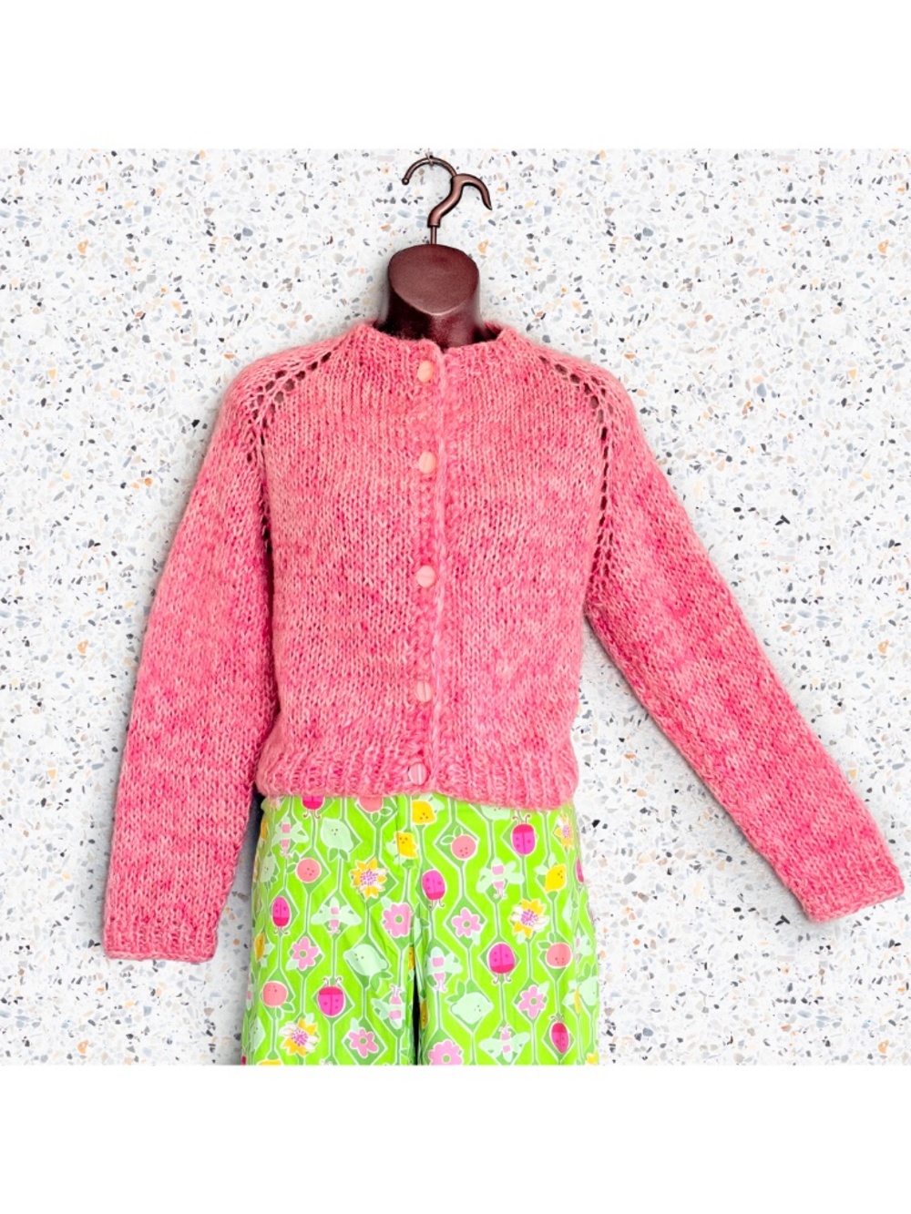 VTG Handmade Fuzzy Pink Wool Cardigan Cottage Barbie Coquette Twee Fits S-L Open